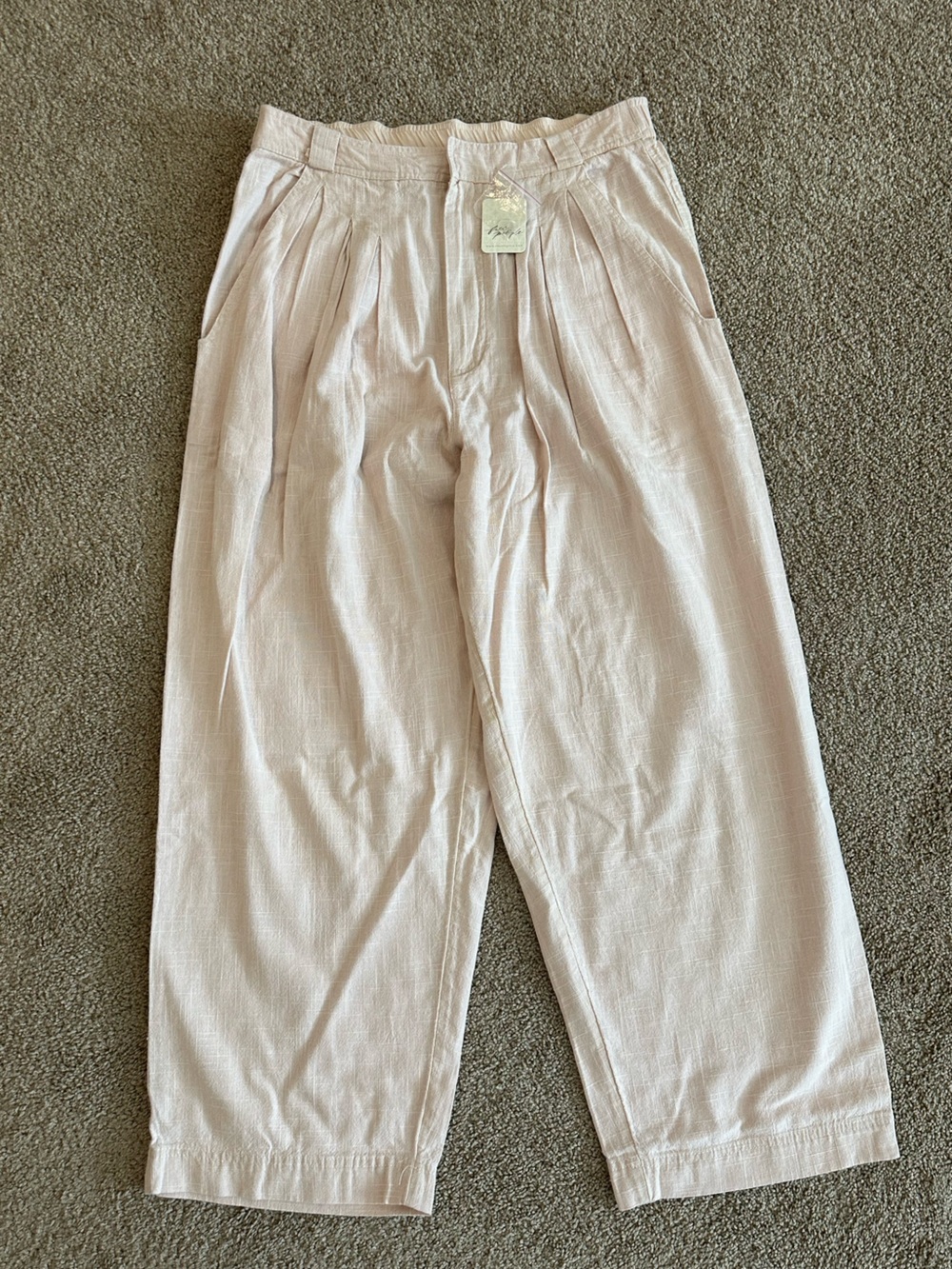 Free People Light Blush Linen-Blend Pants with Zipper